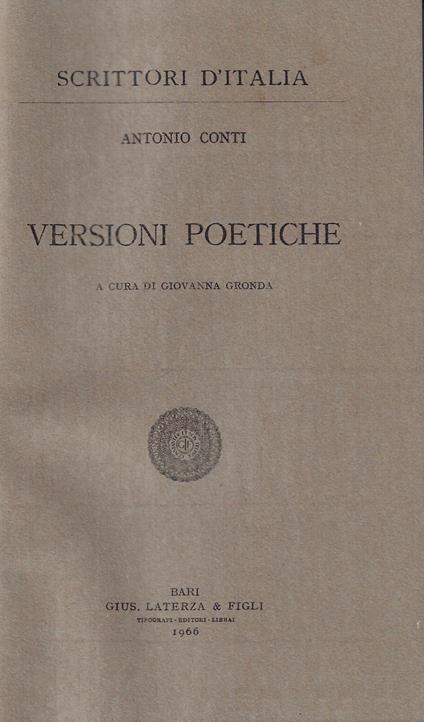 Versioni poetiche - Antonio Conti - copertina