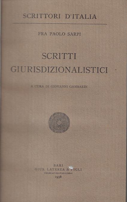 Scritti giurisdizionalistici - Paolo Sarpi - copertina