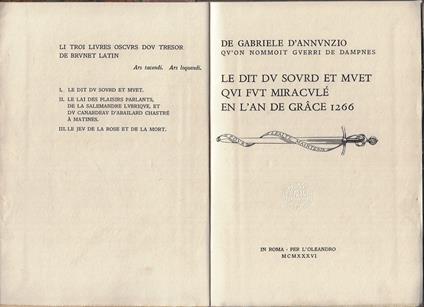 Le dit du sourd et muet qui fut miraculé en l'an de grâce 1266 - Gabriele D'Annunzio - copertina