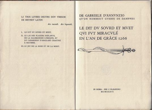 Le dit du sourd et muet qui fut miraculé en l'an de grâce 1266 - Gabriele D'Annunzio - copertina