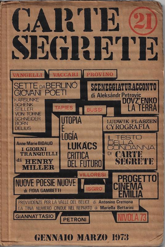 Carte segrete, anno VII - gennaio-marzo 1973, n. 21 - copertina