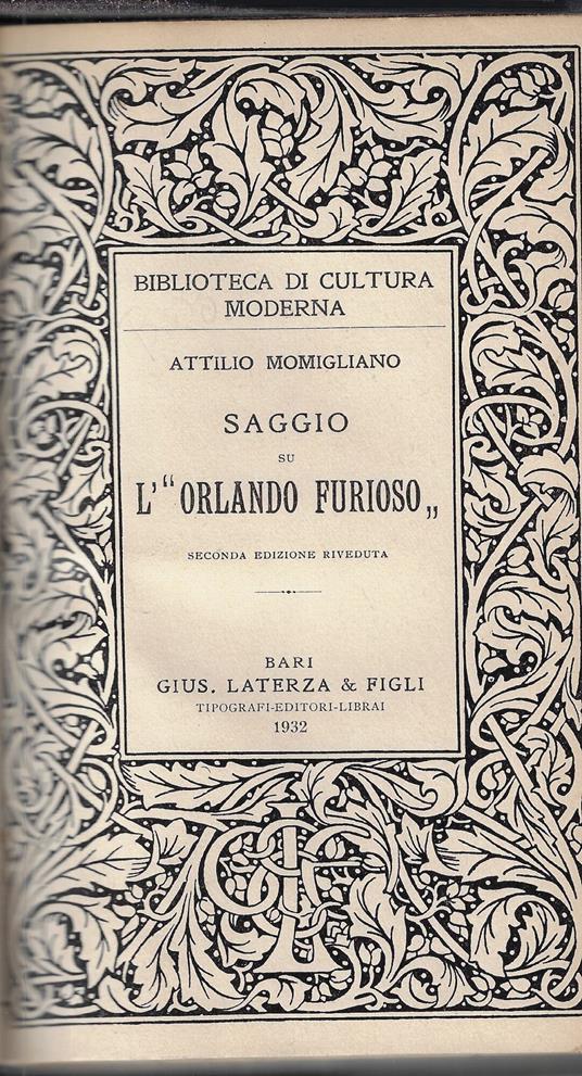 Saggio su l'Orlando furioso - Attilio Momigliano - copertina