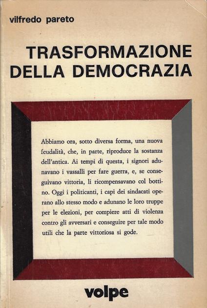 Trasformazione della democrazia - Vilfredo Pareto - copertina