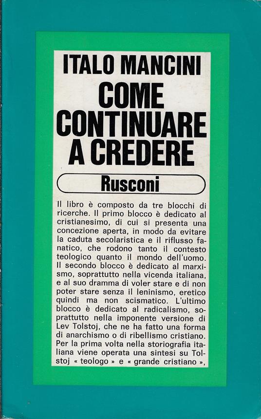 Come continuare a credere - copertina