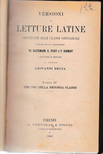 Versioni e letture latine destinate alle classi ginnasiali - copertina
