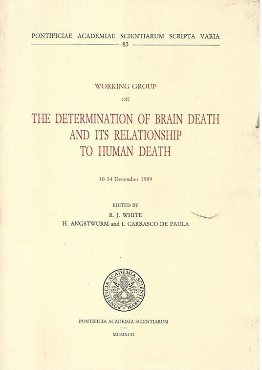 Working group on the determination of brain death and its relationship to human death - copertina