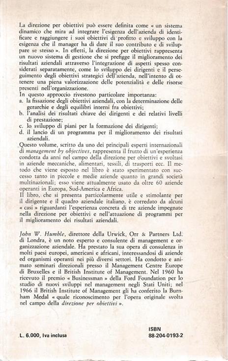 La dirazione per obiettivi - John W. Humble - 2