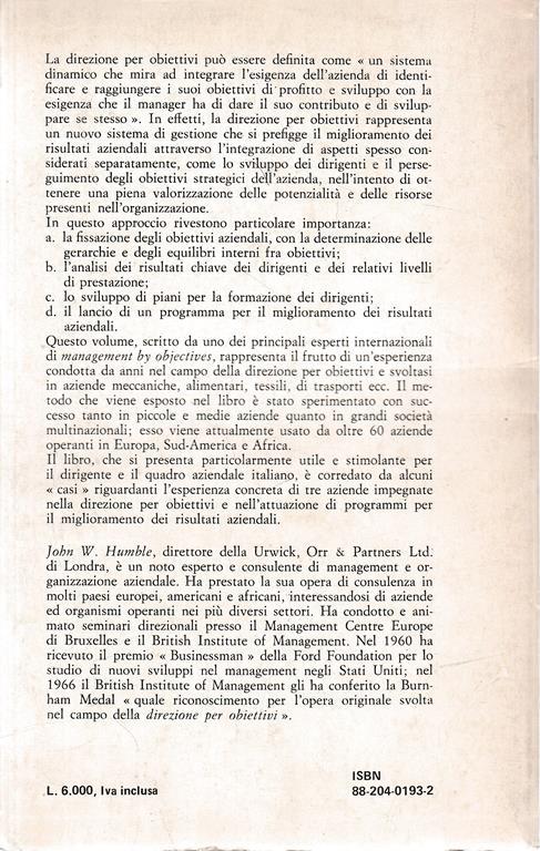 La dirazione per obiettivi - John W. Humble - 2