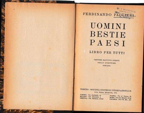 Uomini Bestie Paesi. Libro per tutti - Ferdinando Paolieri - copertina