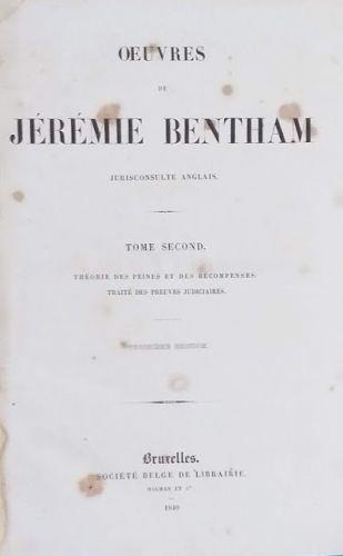 Oeuvres de Jèrémie Bentham. Tome II: THEORIE DES PEINES ET RECOMPENSES. TRAITE' DES PREUVES JUDICIAIRES - Jeremy Bentham - copertina