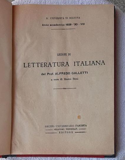 Lezioni Di Letteratura Italiana - Alfredo Galletti - copertina