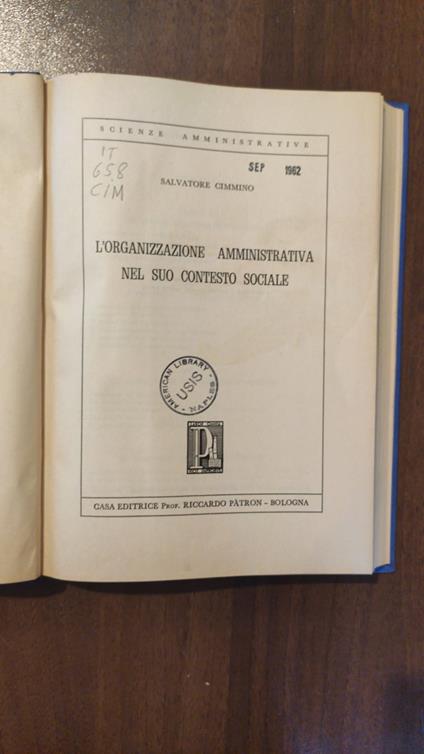 L' Organizzazione Amministrativa Nel Suo Contesto Sociale - copertina