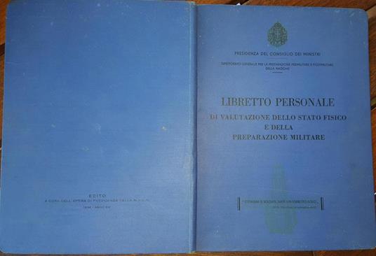 Libretto personale di valutazione dello stato fisico e della preparazione militare - copertina