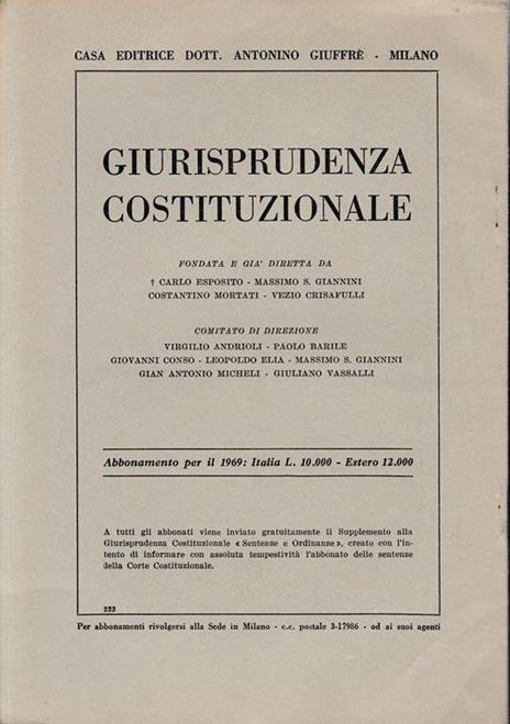 Giurisprudenza Costituzionale. Anno XIV - 1969, fasc. 2 (estratto) - Livio Paladin - 2