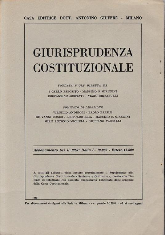 Giurisprudenza Costituzionale. Anno XIV - 1969, fasc. 2 (estratto) - Livio Paladin - 2