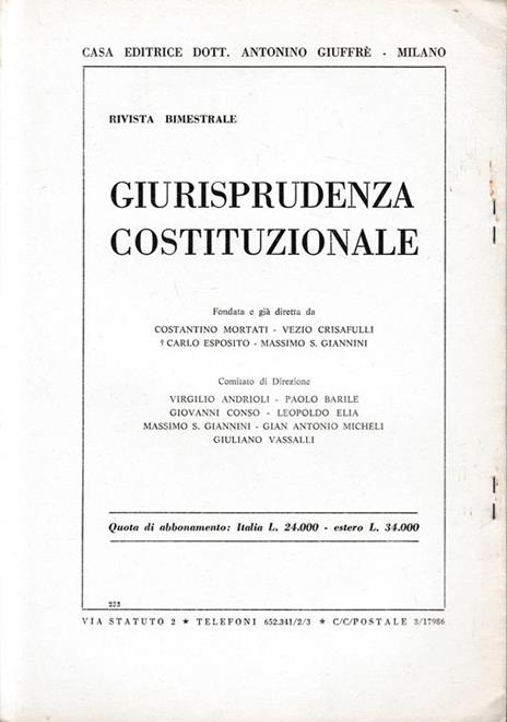 Giurisprudenza Costituzionale. Anno XIX - 1974 - fasc. 1-2 (estratto) - Valerio Onida - 2