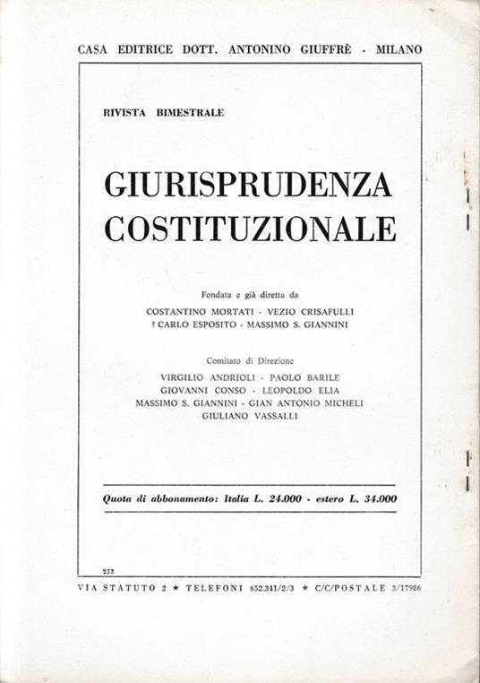 Giurisprudenza Costituzionale. Anno XIX - 1974 - fasc. 1-2 (estratto) - Valerio Onida - 2