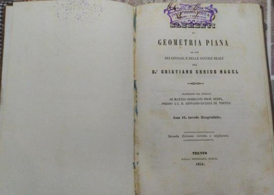 Elementi di geometria piana ad uso dei ginnai, e delle scuole reali - copertina