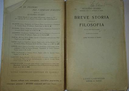Breve Storia della Filosofia ad Uso dei Licei Classici . Libri secondo e terzo - Augusto Guzzo - copertina