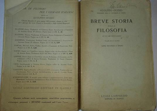 Breve Storia della Filosofia ad Uso dei Licei Classici . Libri secondo e terzo - Augusto Guzzo - copertina