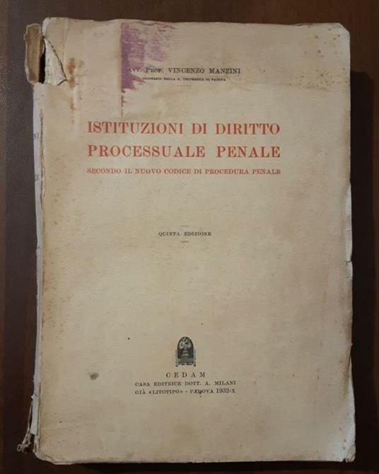Istituzioni di diritto processuale paenale - Vincenzo Manzini - copertina