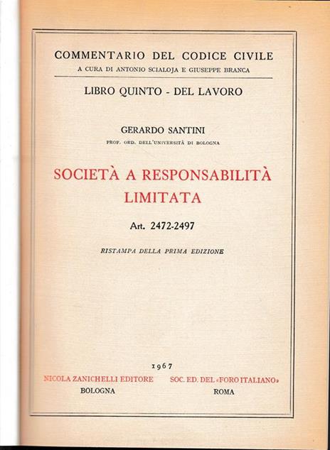 Società a responsabilità limitata. Art. 2472-2497 - Gerardo Santini - copertina