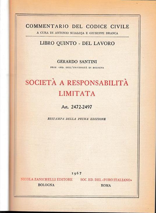 Società a responsabilità limitata. Art. 2472-2497 - Gerardo Santini - copertina