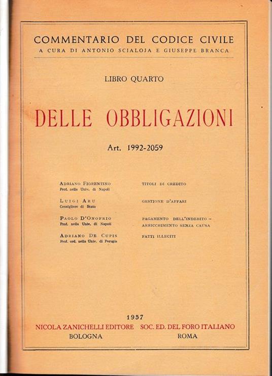 Libro quarto - Delle obbligazioni. Art. 1992-2059 - Anonimo fiorentino - copertina