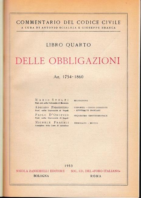 Libro quarto - Delle obbligazioni. Art. 1754-1860 - copertina