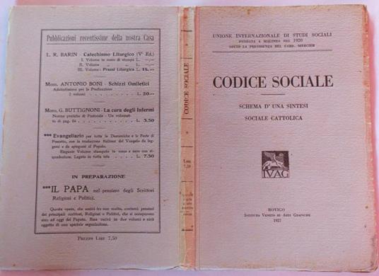 Codice sociale. Schema d'una sintesi sociale cattolica - copertina
