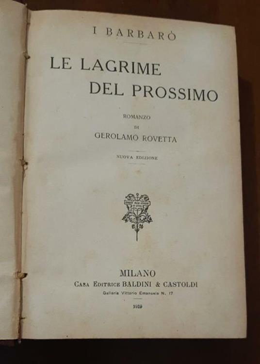 Le Lacrime del prossimo - copertina