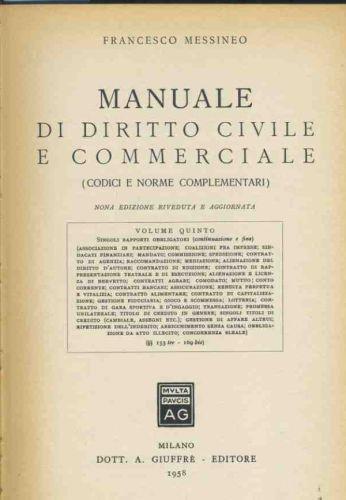 Manuale di diritto civile e commerciale. Vol. 5 - Francesco Messineo - copertina