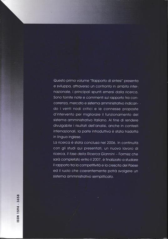 Note e commenti sul sistema amministrativo italiano in contesto internazionale 2006. Competizione, concorrenza e mercato: rapporto di sintesi - 2
