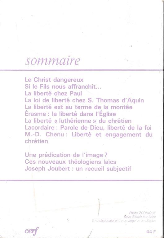 Une tradition de libertè. La vie spirituelle. Janvier-Fèvrier 1990, 70° année, tome 144 - 2