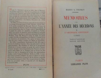 Memoires 1 L'annee des decisions - Harry S. Truman - copertina