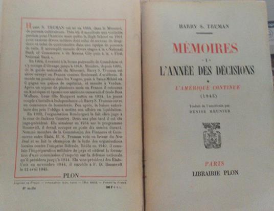 Memoires 1 L'annee des decisions - Harry S. Truman - copertina