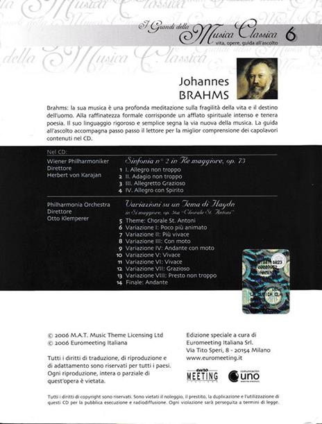 I Grandi della Musica Classica vita, opere, guida all'ascolto, n. 6.Johannes Brahms (1833-1897) Libro + CD - 2