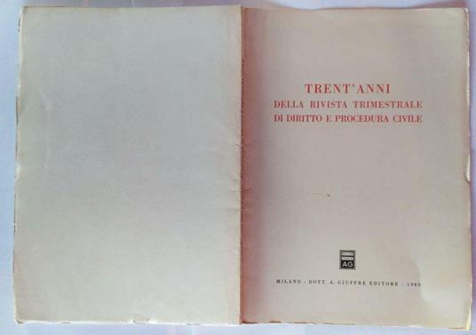 Trent'anni della rivista trimestrale di diritto e procedura civile - copertina