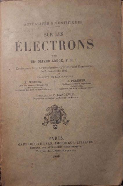 Sur les électrons: actualités scientifiques - Oliver Lodge - copertina