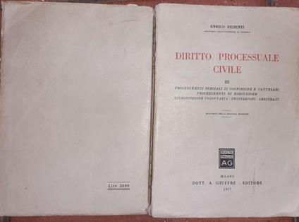 Diritto processuale civile Volume III - Enrico Redenti - copertina
