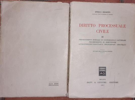 Diritto processuale civile Volume III - Enrico Redenti - copertina