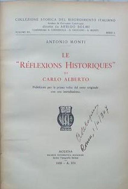 Le "Réflezions Historiques" di Carlo Alberto - Antonio Monti - copertina