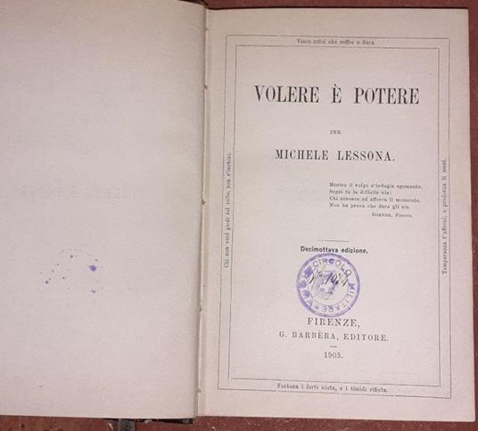 Volere e' potere - Michele Lessona - copertina