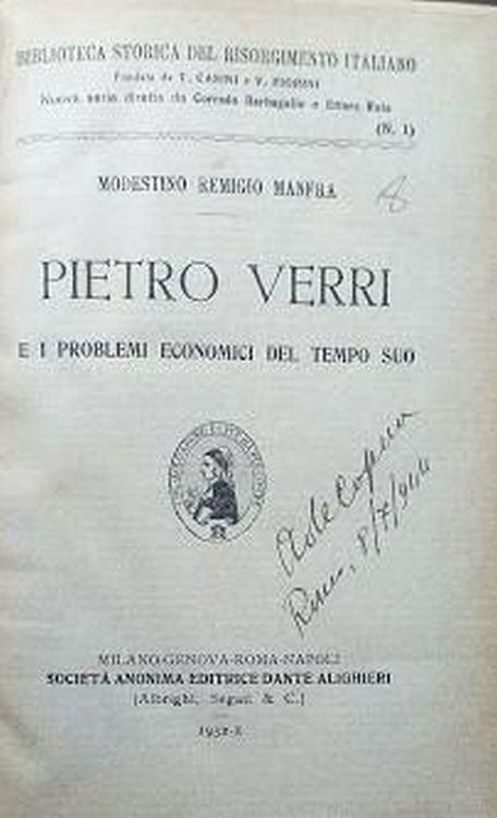 Pietro Verri e i problemi economici del tempo suo - copertina