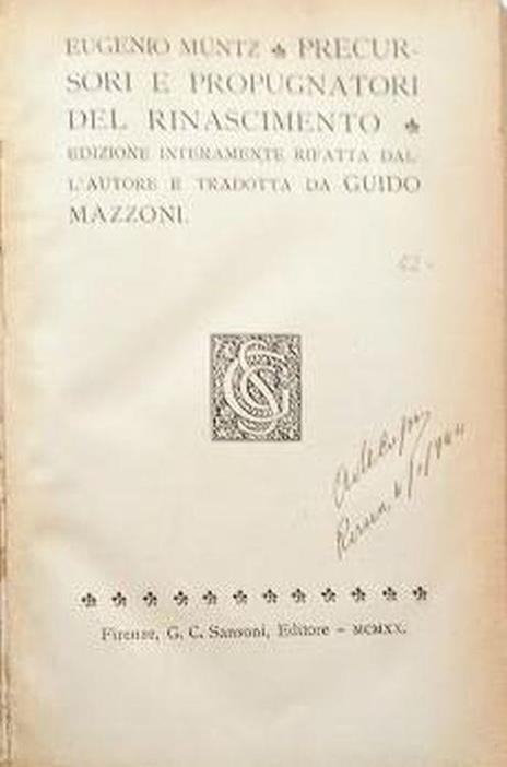 Precursori e propugnatori del rinascimento - Eugène Müntz - copertina
