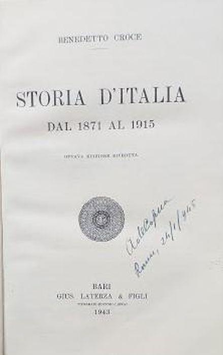 Storia d'Italia, dal 1817 al 1915 - Benedetto Croce - copertina