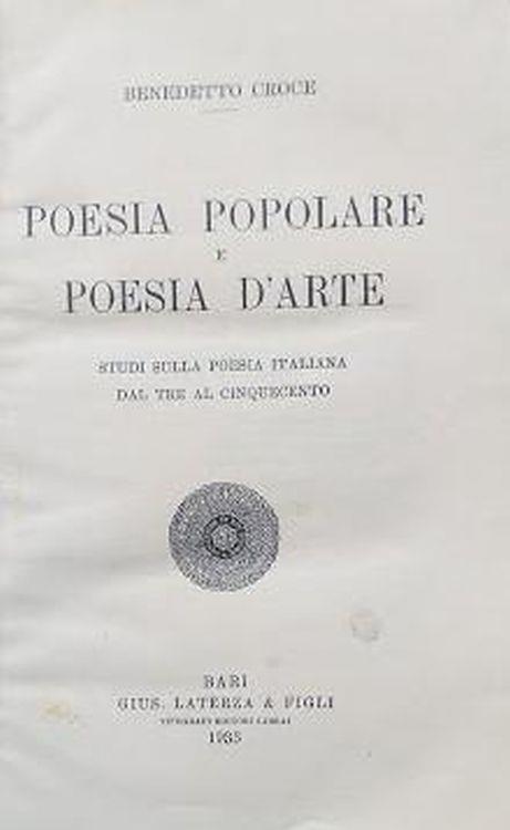 Poesia popolare e poesia d'arte. Studi sulla poesia italiana dal tre al cinquecento - copertina