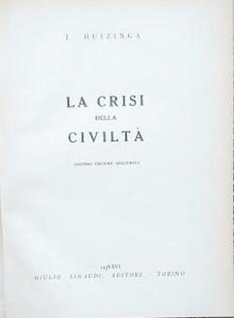 La crisi della civiltà - Johan Huizinga - copertina