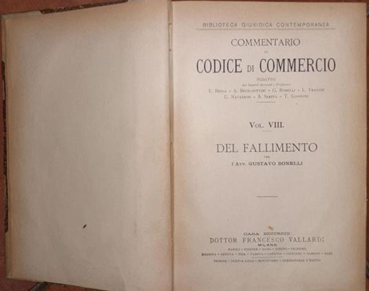 Commentario al Codice di Commercio Vol. VIII - Gustavo Bonelli - copertina