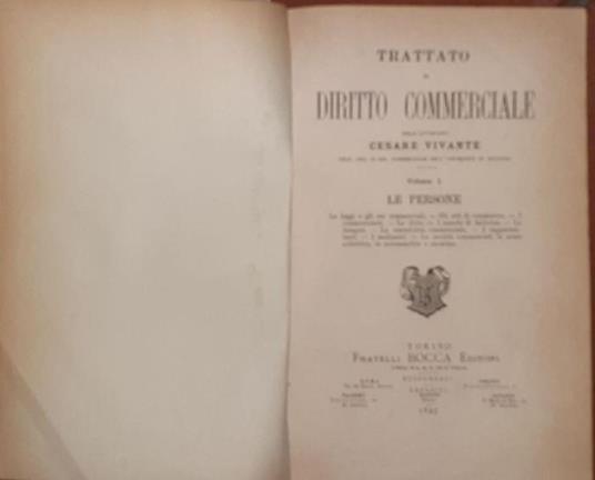 Trattato di Diritto Commerciale. Volume I. Le persone - Cesare Vivante - copertina